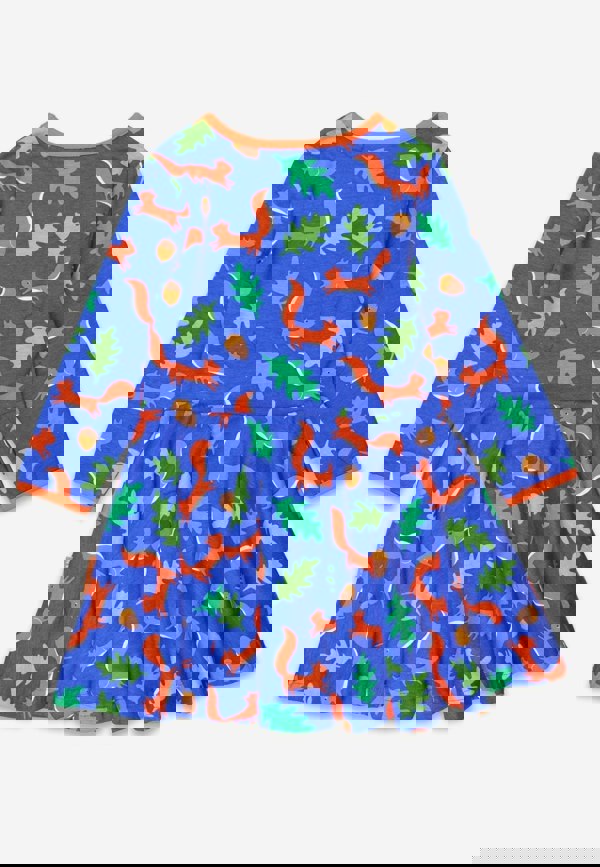 Organic Squirrel Print Long - Sleeved Skater Dress - Toby Tiger