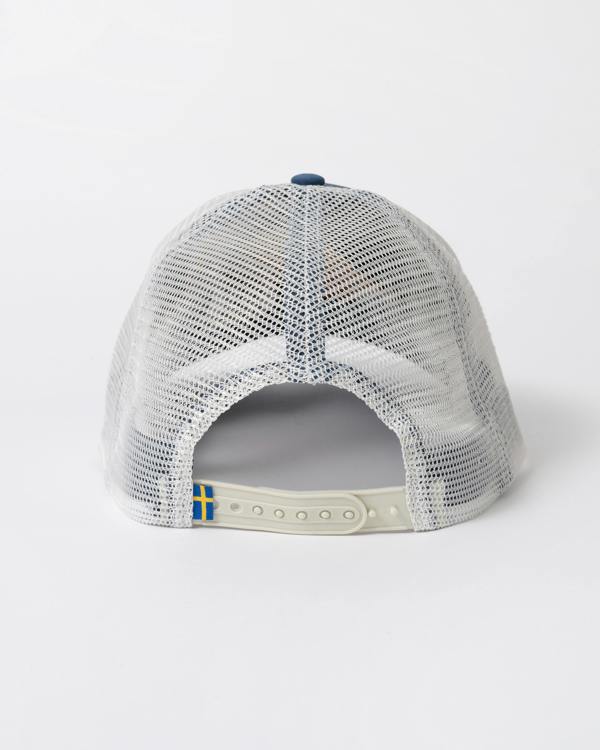back of Fjallraven 1960 Logo Unisex Langtradarkeps cap in Indigo Blue 534
