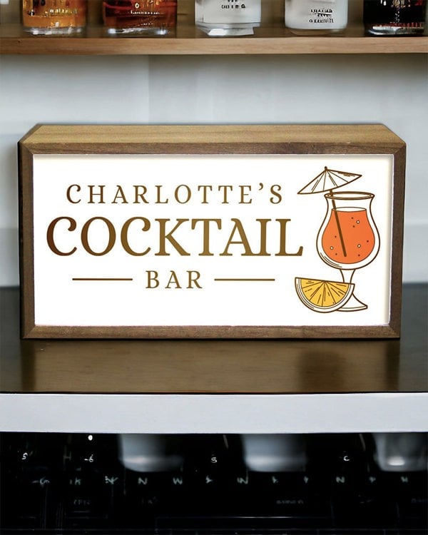 Personalised Light Box Sign for Home Cocktail Bars, Lounges & Parties