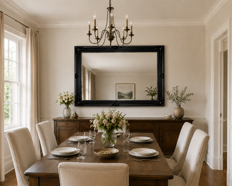 Downton Interiors Antique Style Extra Large Black Wood Frame Wall Mirror 106cm x 75cm
