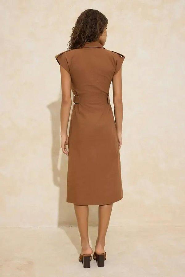 WOVCOR Accessory Detail Midi Woven Shirt Dress
