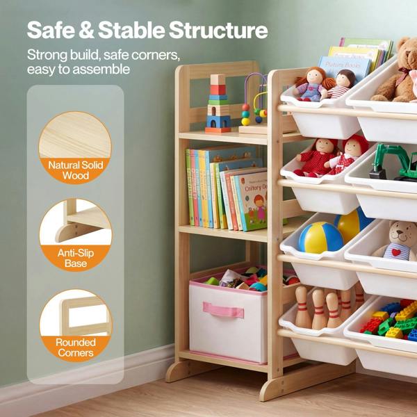 Levede Kids Toy Storage Organiser Wooden Book Shelf 12 Removable Storage Bins