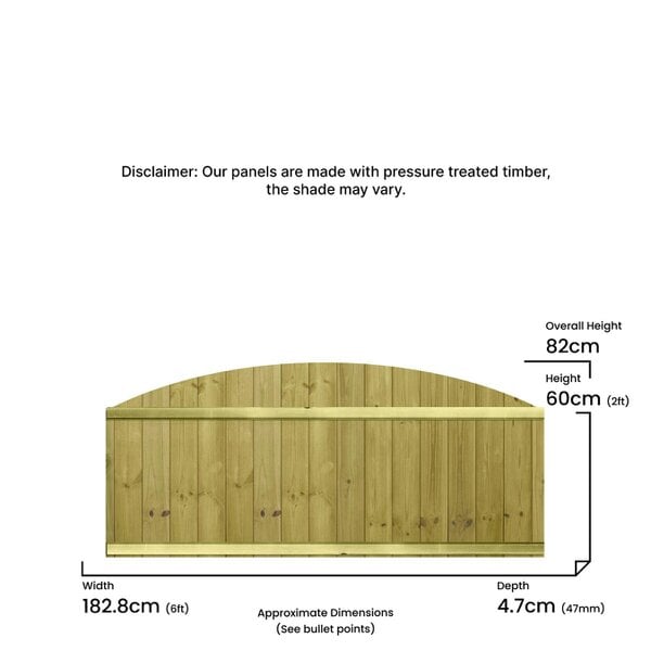 Premier Garden Supplies Dome Top Tongue & Groove Semi-Braced Fence Panel - 3 Pack H: 2ft x W: 6ft (182.8cm) - Wood - Pressure Treated (Tanalised)