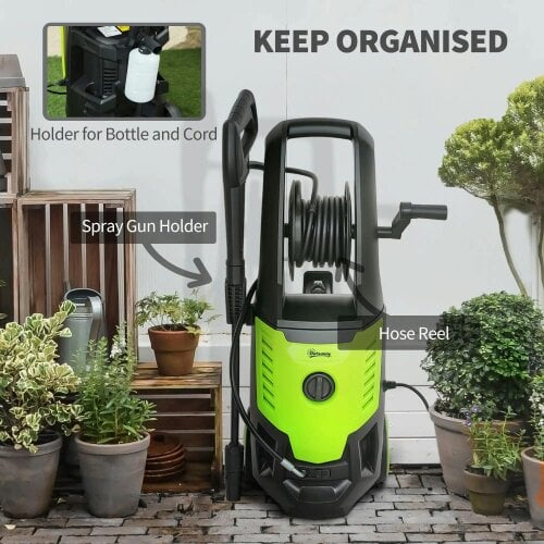 Bobobiy 2200W High Pressure Washer, 170 Bar, 420 L/h, Adjustable Nozzle, 6m Hose and Reel, Electric Jet Cleaner