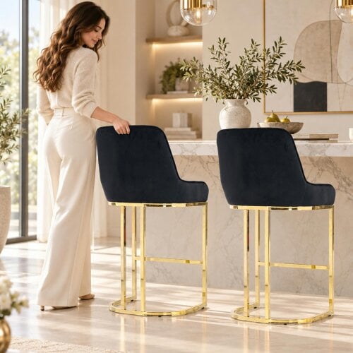 HOMCOM Bar Stools Set of 2 with Backrest, Footrest for Kitchen