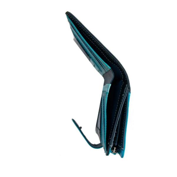 Blue bifold purse on a white background