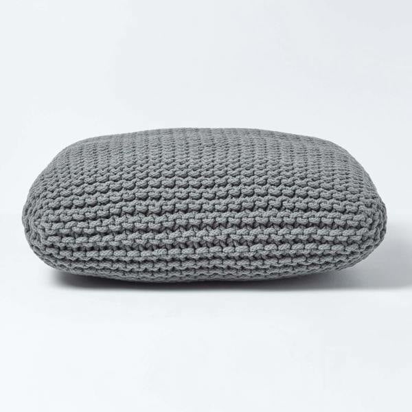 HOMESCAPES Square Cotton Knitted Pouffe Floor Cushion