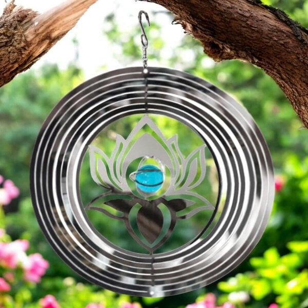 EDH Door Hardware Serenity Stainless Steel Hanging Wind Spinner – 34cm x 25cm | 3D Metal Kinetic Garden Ornament & Outdoor Wind Sculpture