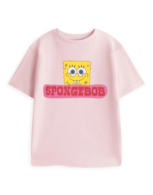SpongeBob SquarePants Unisex Kids Pink Face Short Sleeved T-Shirt
