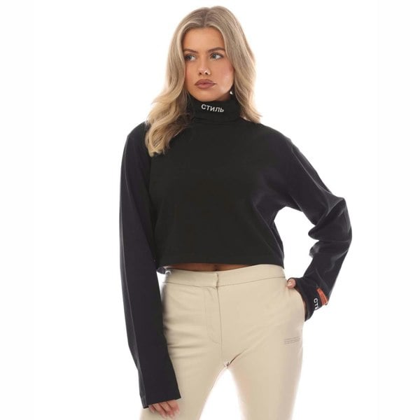 Heron Preston Womens/Ladies CTNMB Cropped Roll Neck T-Shirt - Black/White