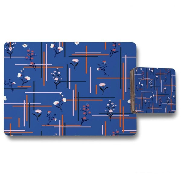 New Product Flowers with check grid for fashion (Placemat & Coaster Set)  - Andrew Lee Home and Living