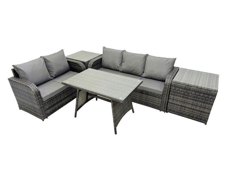 Fimous Garden Rattan Outdoor Furniture Set 5 Seater with Love Sofa 3 Seater Sofa 2 Side Table Dark Grey