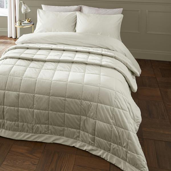 Catherine Lansfield Kingsley Matt Velvet Quilted Bedspread Cream