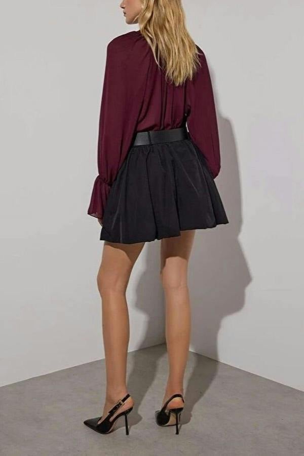 WOVCOR Super Mini Balloon Skirt with Lined Shorts and Belt Detail