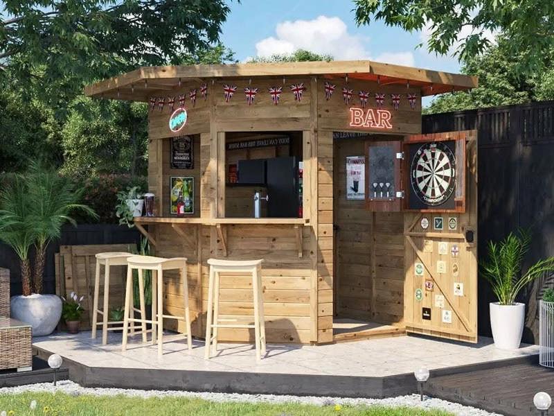 Dunster House Outdoor Bar Shed 2.4m x 2.4m Pressure Treated The Corner Hangover Garden Bar III