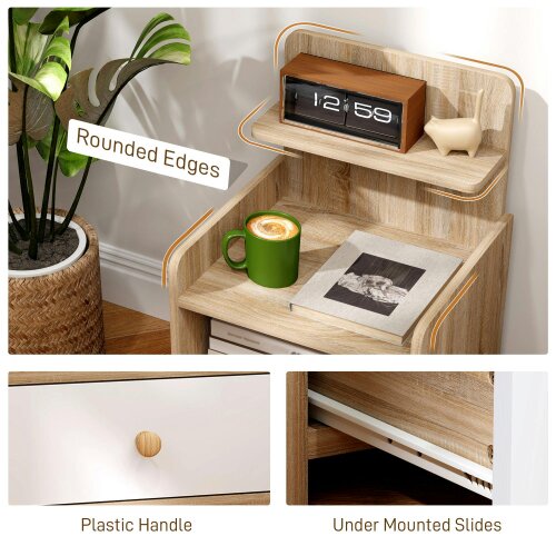Wyld Haus Tahadi White And Wood Effect Multi Storage Bedside Table
