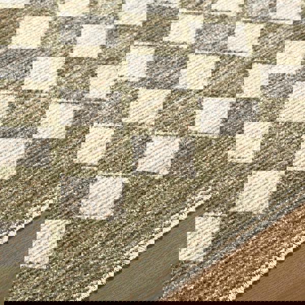 Livabliss Galey Alix Myrtle Avenue-Geometric Green Ivory Brown Diamond Pattern Fringe Rug