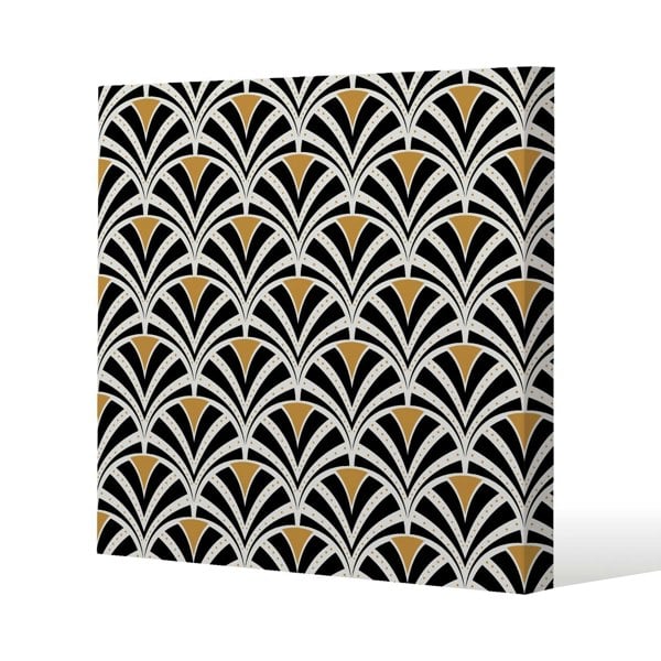 Benjamin Tate Design Black & Gold Shells Geometric Slim Style Canvas Print  50x50cm , 15mm Slim Real wood.