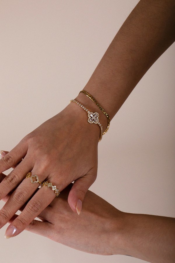 SVNX Clover Diamante Bracelet in Gold Colour - Gift Boxed