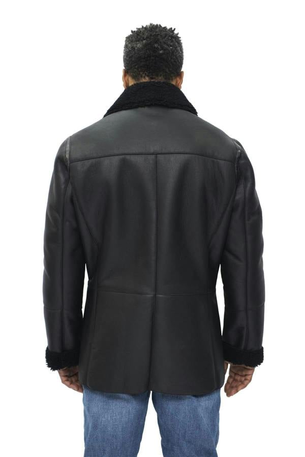 Infinity Leather Mens Double Breasted Shearling Sheepskin Pea Coat-Kington