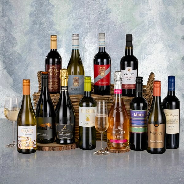 Twelve Wines in Wicker