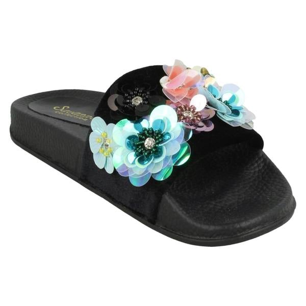 Savannah Ladies Savannah Sequin Flower Slider Mules