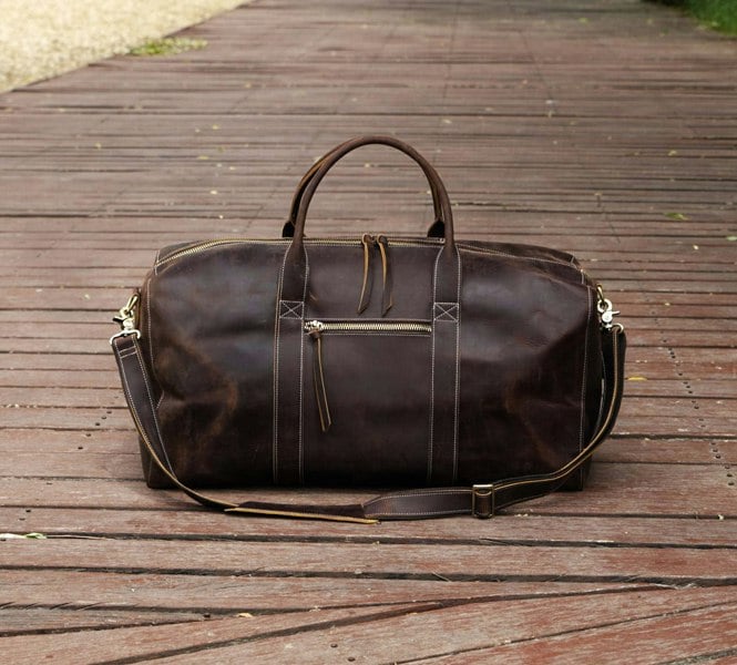 Touribag Genuine Leather Duffel Travel Bag - Vintage Brown