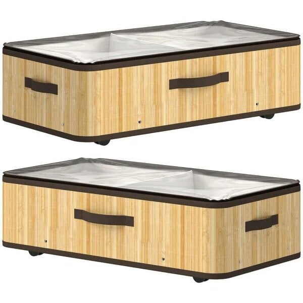 Bobobiy 72L Under Bed Storage with Wheels Pack of 2, Underbed Storage Box with Clear Lid Cover and Reinforced Handle, Natural