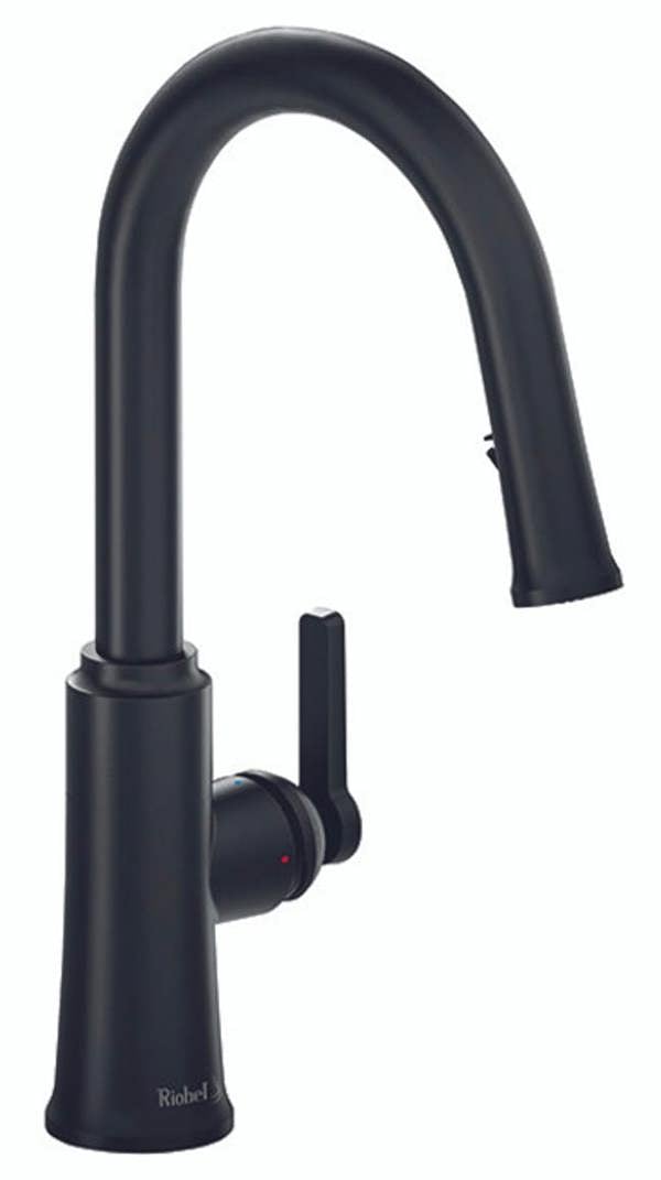 Riobel Trattoria Mixer with Pull Down Spray Round Spout Matt Black Kitchen Tap
