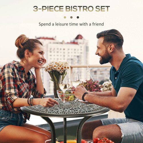 Wyld Haus Niso Aluminium Bronze Tone 3 Piece Garden Bistro Set With Umbrella Hole Table And Chairs