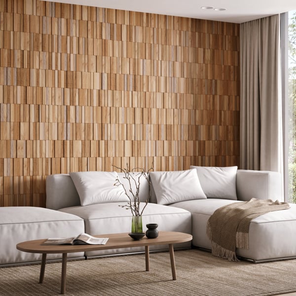 Wallsupply UltraWood Vertical Solid Teak Wood Hardwood Panels, Wall Cladding 3D Interlocking Tiles, 18pcs 1.17m²