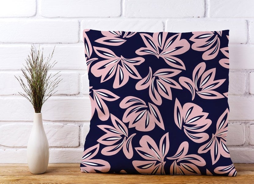 Warren Reed Pink Navy Floral Botanical Pattern Cushions