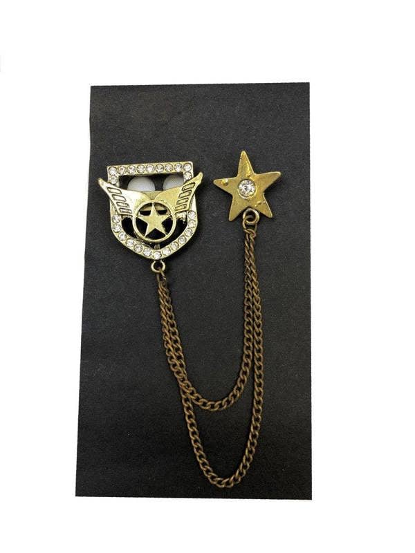 Winged heraldic emblem chained lapel pin - Pamoni