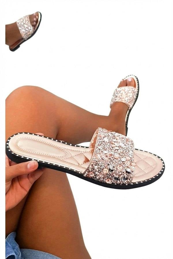 Sofie Embellished Slip On Sandals - Champagne_wb