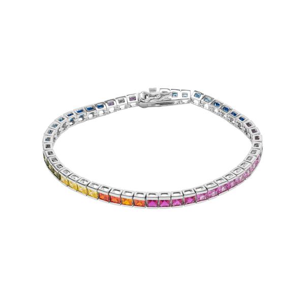 Spero London Sterling Silver Square Rectangular Rainbow Tennis Bracelet