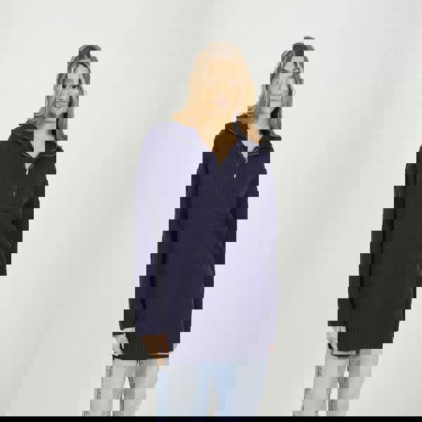 Brave Soul Navy Oversized 1/2 Zip Knitted Jumper - Navy Image 1