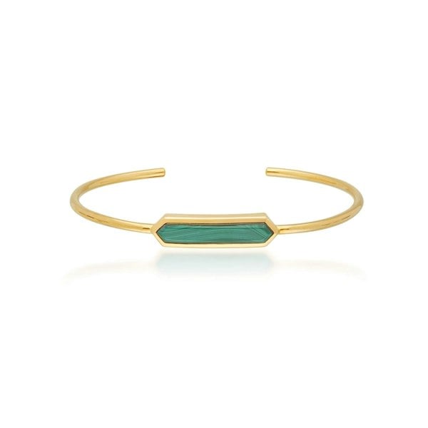 270B009606925 Geometric Prism Malachite Bangle in Gold Plated Silver 1