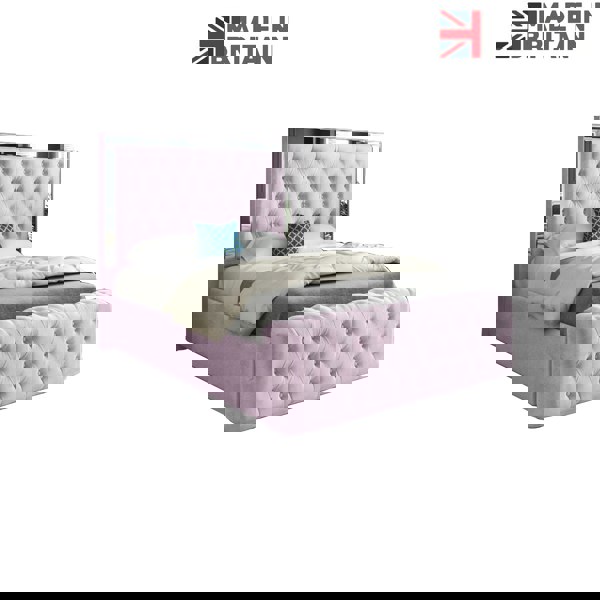 Casa Magna Marino Mirror Upholstered Soft Velvet Bed Frame - Pink