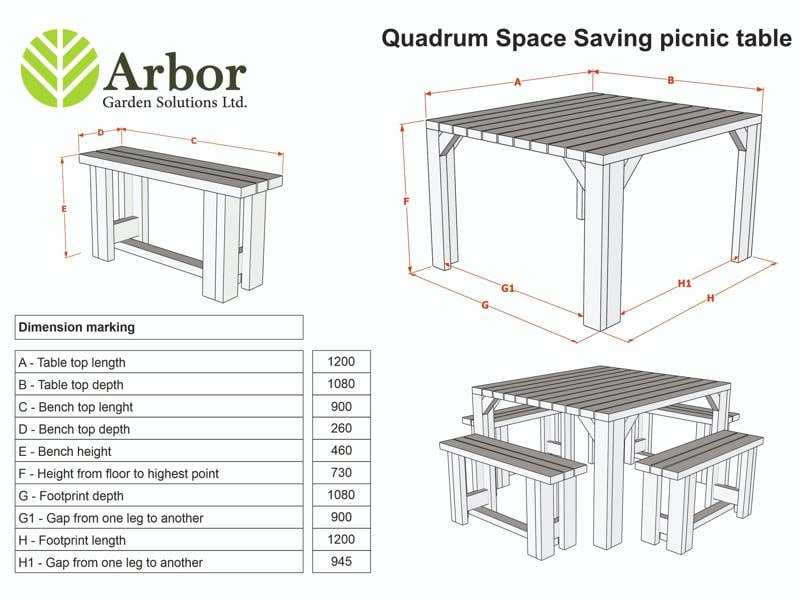 QUADRUM Rounded Picnic Table with 4 Benches – Wooden Outdoor Dining Set for Gardens, Patios, and Picnics