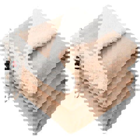 GlamHaus Heated Throw Electric Fleece Over Blanket Sofa Bed Large 160 X 130cm Toasted Almond