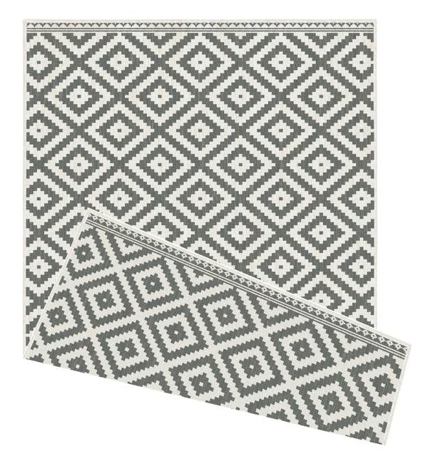 In Black & Grey Geometric Design Reversible Outdoor Rug