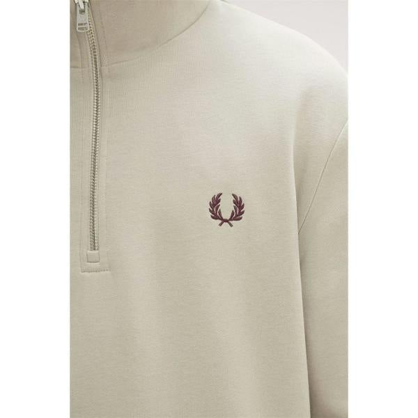 Fred Perry Mens Logo Half Zip Sweatshirt - Warm Beige - 