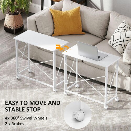 Wyld Haus Romira 80cm Metal White Folding Desk Lockable Wheels