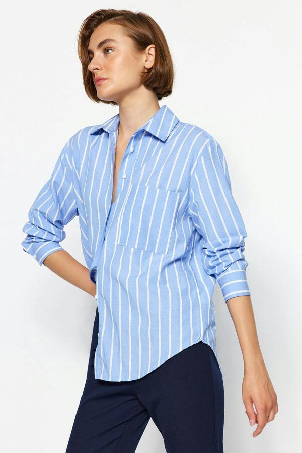 WOVCOR Oversized Single Pocket Long Sleeve Boyfriend Shirt