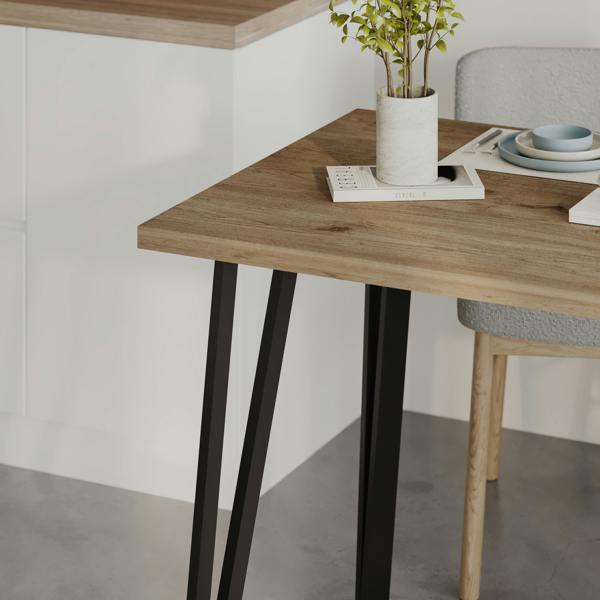 Decortie Xana Compact Rectangular Dining Table 4 Seater, Black Plastic 4-Legs Kitchen Table Dining Room 120x77.5cm Natural Oak