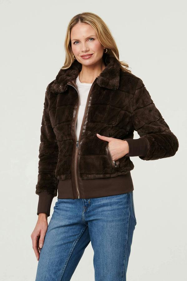 Chocolate | Faux Fur Zip Front Jacket