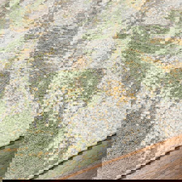 Livabliss San Francisco-Abstract Green Brown Yellow Taupe Modern Marble Rug