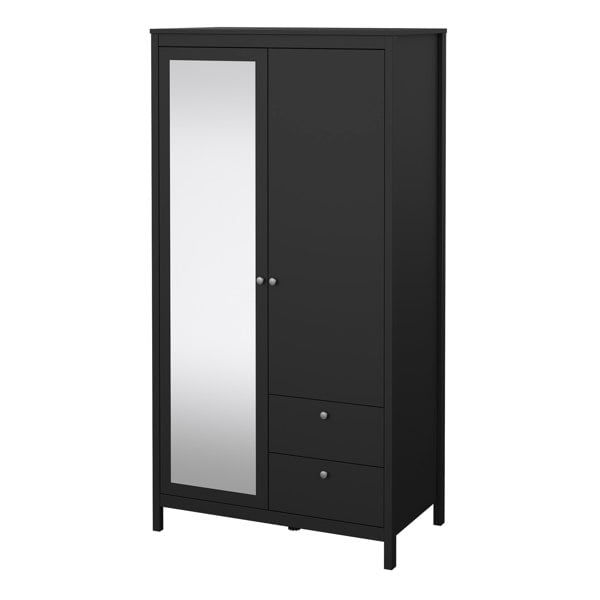 Furniture To Go Madrid Wardrobe with 1 door + 1 mirror door + 2 drawers Matt Black