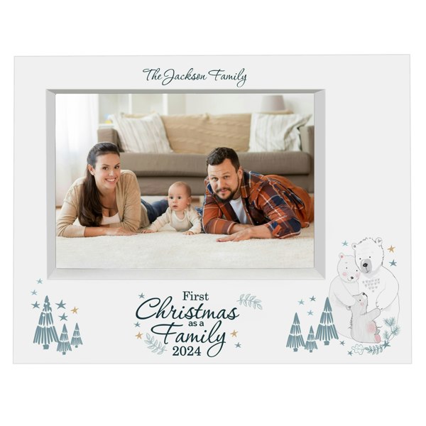 Personalised Memento Company Personalised Polar Bear '1st Christmas As A Family' 5x7 Box Photo Frame