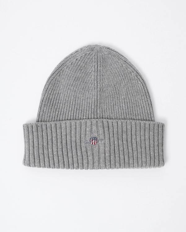 GANT Mens Cotton Blend Logo Beanie in 93 Grey Melange